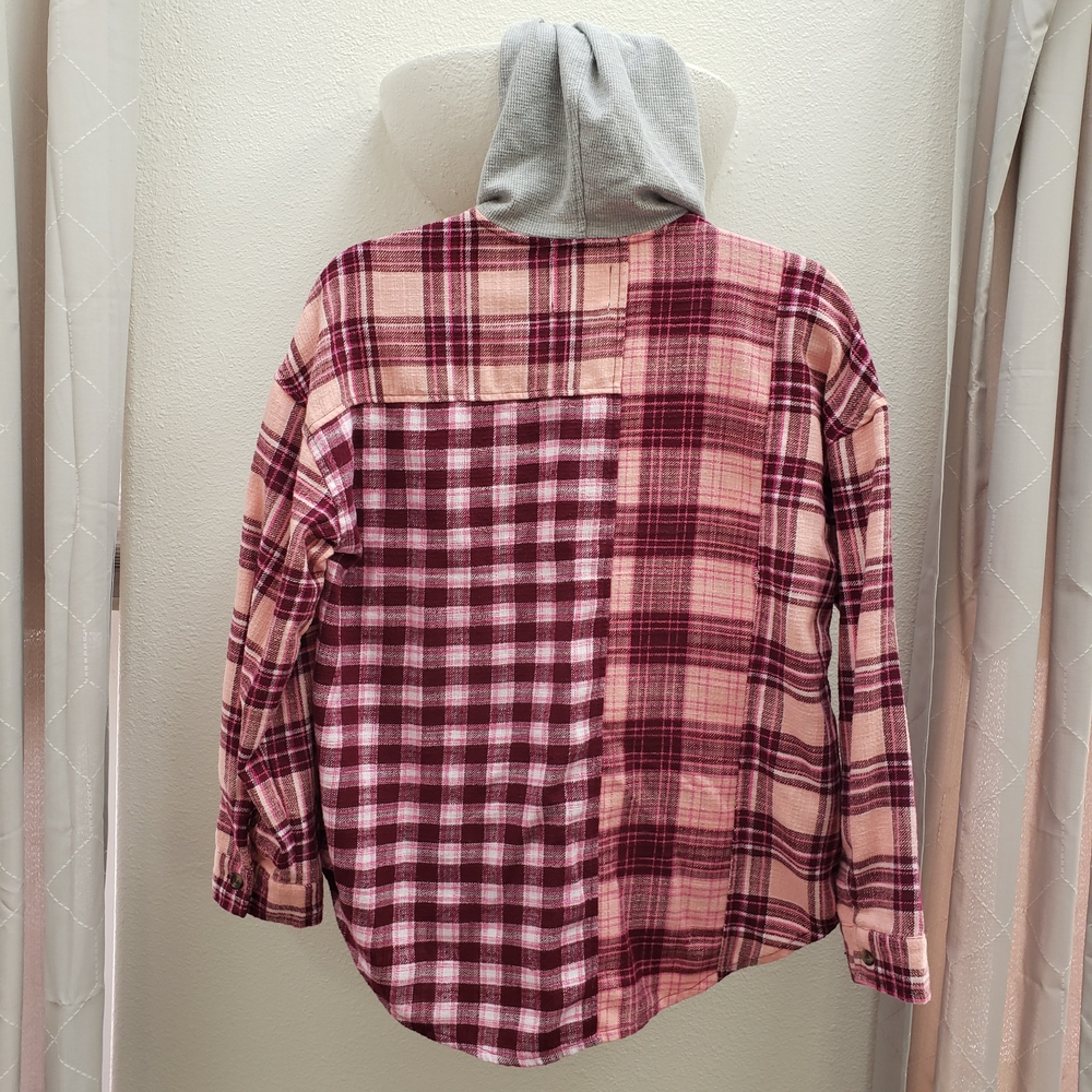 Justice Pink Plaid Hooded Button-Up Shirt - Picture 4 of 12